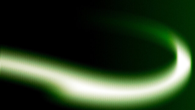 Green and white curved light wave with noise and dark background, abstract motion design
