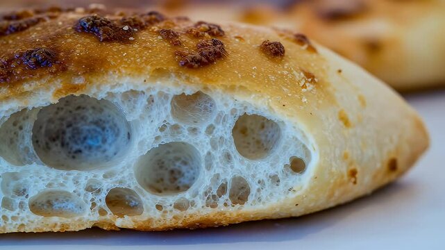 Delicious Bread Slice Close Up with Golden Crust and Airy Texture Seamless Loopable Animation