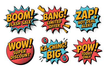 Comic Book Sound Effects: Retro Pop Art Explosions & Speech Bubbles