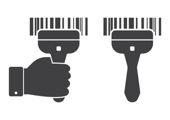 hand with bar code scanner icon