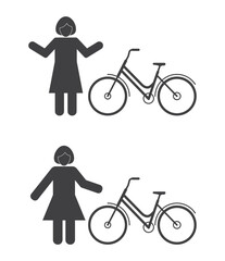 woman with bicycle icon set
