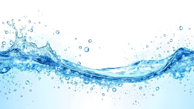 Floating blue bubbles and sparkling fizz creating a lively border in a 3D water design.