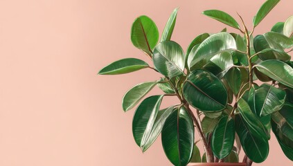 Fiddle-leaf fig plant on blush pink background