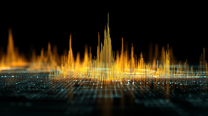Abstract visualization of peak energy spikes, digital data, glowing orange lines, futuristic, dynamic, technology
