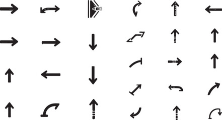 Black silhouettes of people and arrow icons, a vector set of web design elements for direction and navigation