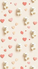 Cute Bears and Hearts on Soft Background