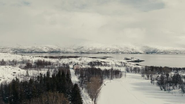 Aerial View Of Winter Landscape In Lodingen Municipality In Daytime In Nordland, Norway.