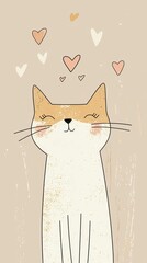 Cute Cat Illustration with Heart Design Elements