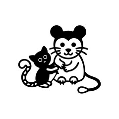 Cat and Mouse Cute Cartoon Together, a Playful and Friendly Graphic