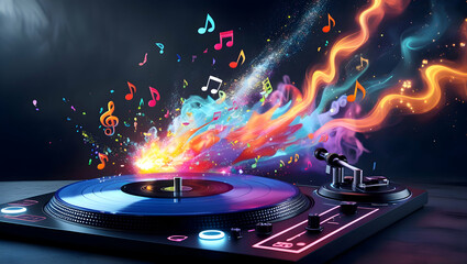 Capturing the Essence of Sonic Vibrations Through a Colorful Musical Explosion on a Turntable