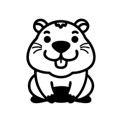 Adorable Cartoon Beaver Vector Illustration in Black and White Outline Style