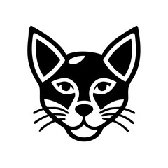 Bold monochromatic graphic illustration of a stylized cat face and head