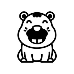 Cute Smiling Groundhog Cartoon Character Design with Simple Outlines and Black Fill