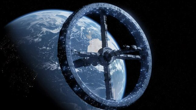 Space station orbiting Earth