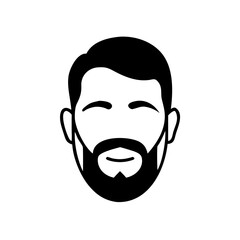 Minimalist Black and White Illustration of a Bearded Man's Face with Hair