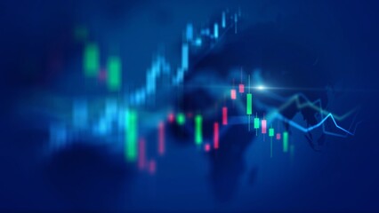 Abstract Stock Market Graph with Glowing Line and World Map Background