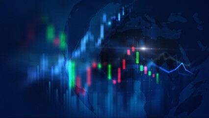 Obraz premium Dynamic Financial Market with Colorful Data Visualization Charts Showing Global Trends