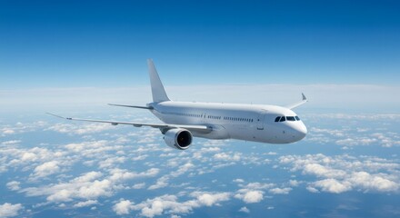 Obraz premium White Passenger Airplane in Clear Blue Sky with Clouds