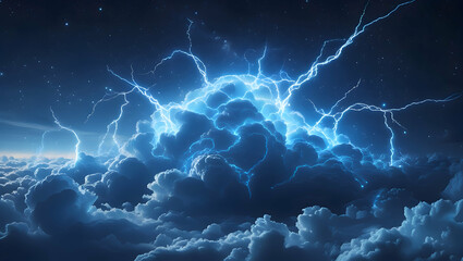 Majestic Electric Storm Erupts Above Billowing Clouds Under Starry Night Sky