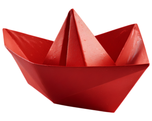  A red paper boat, isolated on a white background