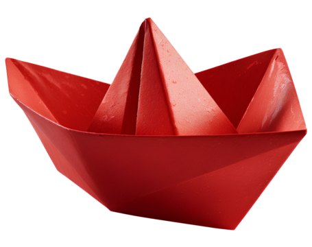 A red paper boat, isolated on a white background