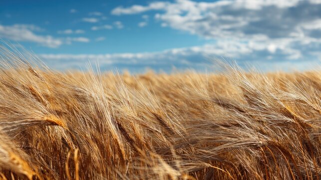Golden wheat field under a partly cloudy sky - Powered by Adobe