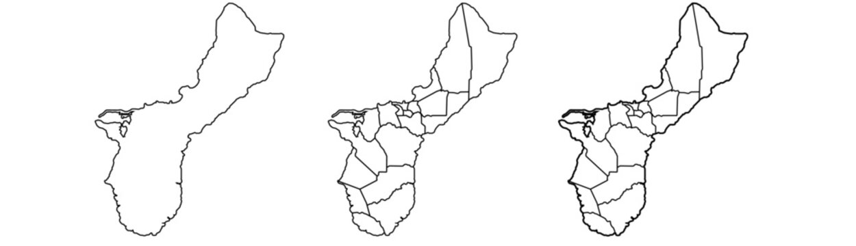 Guam map &ndash; vector illustration of island outline, regions, and major landmarks