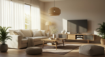 Bright and Airy Modern Living Room Interior Design with Natural Elements