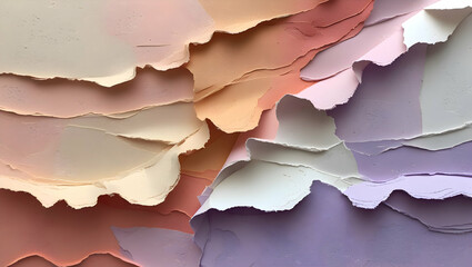 Abstract Layers of Pastel Colored Paper With Torn Edges Creating a Textured Organic Landscape