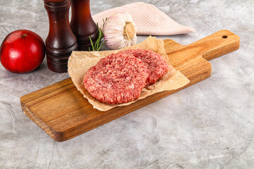 Raw round beef cutlet minced meat