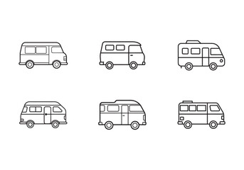 set of camper van icon line art vector illustration