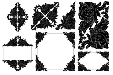 Fototapeta premium Classical baroque vector of vintage element for design. Decorative design element filigree calligraphy vector. You can use for wedding decoration of greeting card and laser cutting