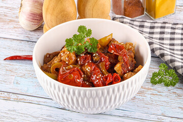 Pork with oyster sauce and vegetables