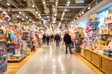 Blurred toy store aisle. People shopping