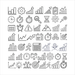 Collection of hand drawn business and finance icons representing growth and success