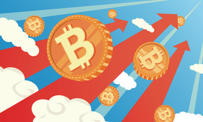 空に昇るビットコイン