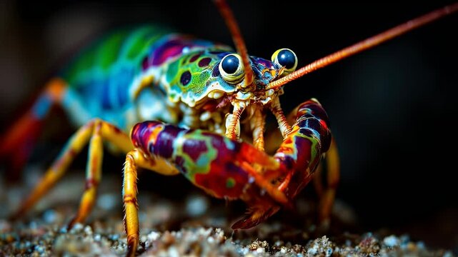 Colorful Mantis Shrimp Close-up On Sand Sea Creature