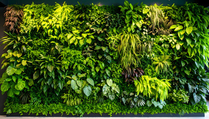 Lush Green Living Wall with Varied Foliage