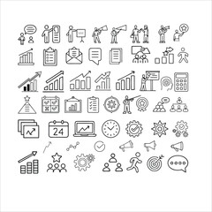 Collection of business and finance icons in a simple line art style