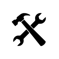 Black silhouette icon of hammer and wrench crossed