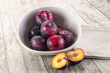 Ripe sweet juicy plum heap