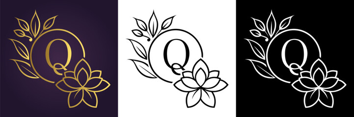 Letter Q Luxury Floral Monogram Logo Template (12)