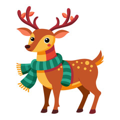 Fototapeta premium A whimsical reindeer, colorful baubles, bright scarf, joyful expression, festive sticker