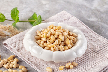 Cedar nut kernel in the bowl