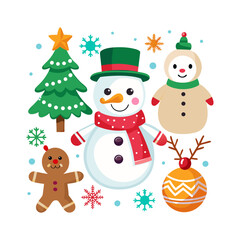 Fototapeta premium snowman and new year christmas clipart set