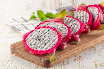 Ripe juicy dragon fruit Pitahaya slices