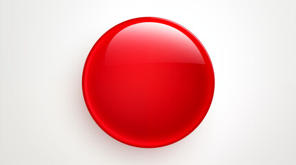 Minimalist red circular button with bold white 'START' text, glossy surface, realistic highlights, white border, and subtle drop shadow, isolated on pure white background in modern UI design style