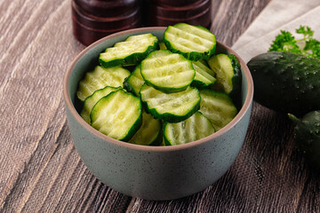 Fresh green ripe cucumber slices