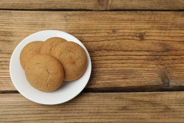 delicious cookies on wood texture
