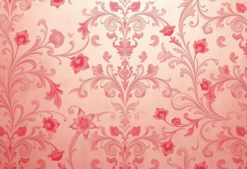 Intricate swirling floral damask wallpaper in faded pastel hues,  shabby chic,   vintage background
